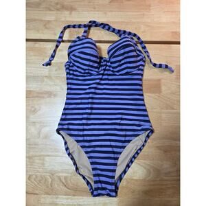 J crew purple stripe one piece halter underwire bathing suit medium